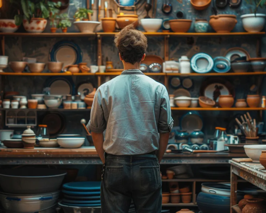 Small-business owner in a pottery and homeware workshop
